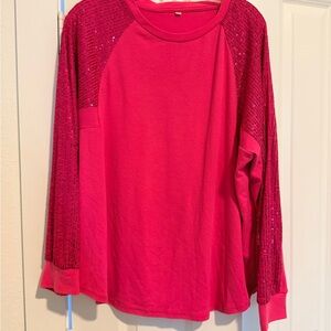 Women's Fuchsia Sequin Sleeve Blouse